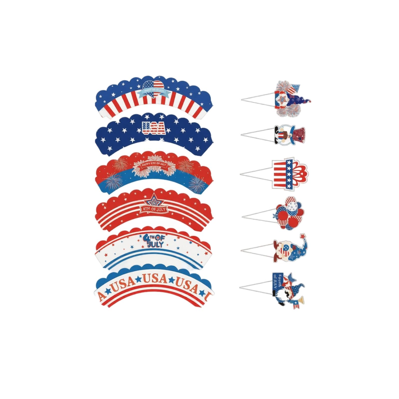 Independence Day Cake Wrappers and Picks Set USA Themed Party Decorations Cupcake Holders and Toppers for 4th of July Celebration One Size
Independence Day Cake Wrappers and Picks Set USA Themed Party Decorations Cupcake Holders and Toppers for 4th of July Celebration One Size