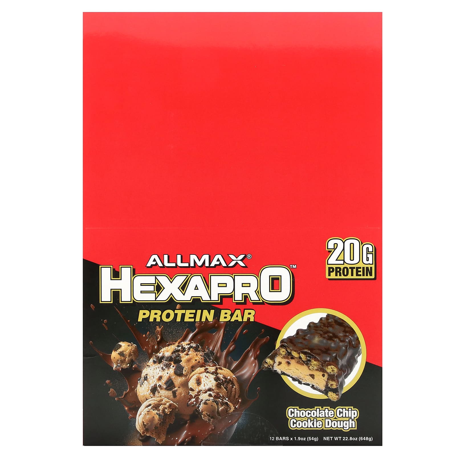 ALLMAX, Hexapro protein bar, chocolate chip cookie dough, 12 packs, 54 g (1.9 oz) each
ALLMAX, Hexapro protein bar, chocolate chip cookie dough, 12 packs, 54 g (1.9 oz) each
