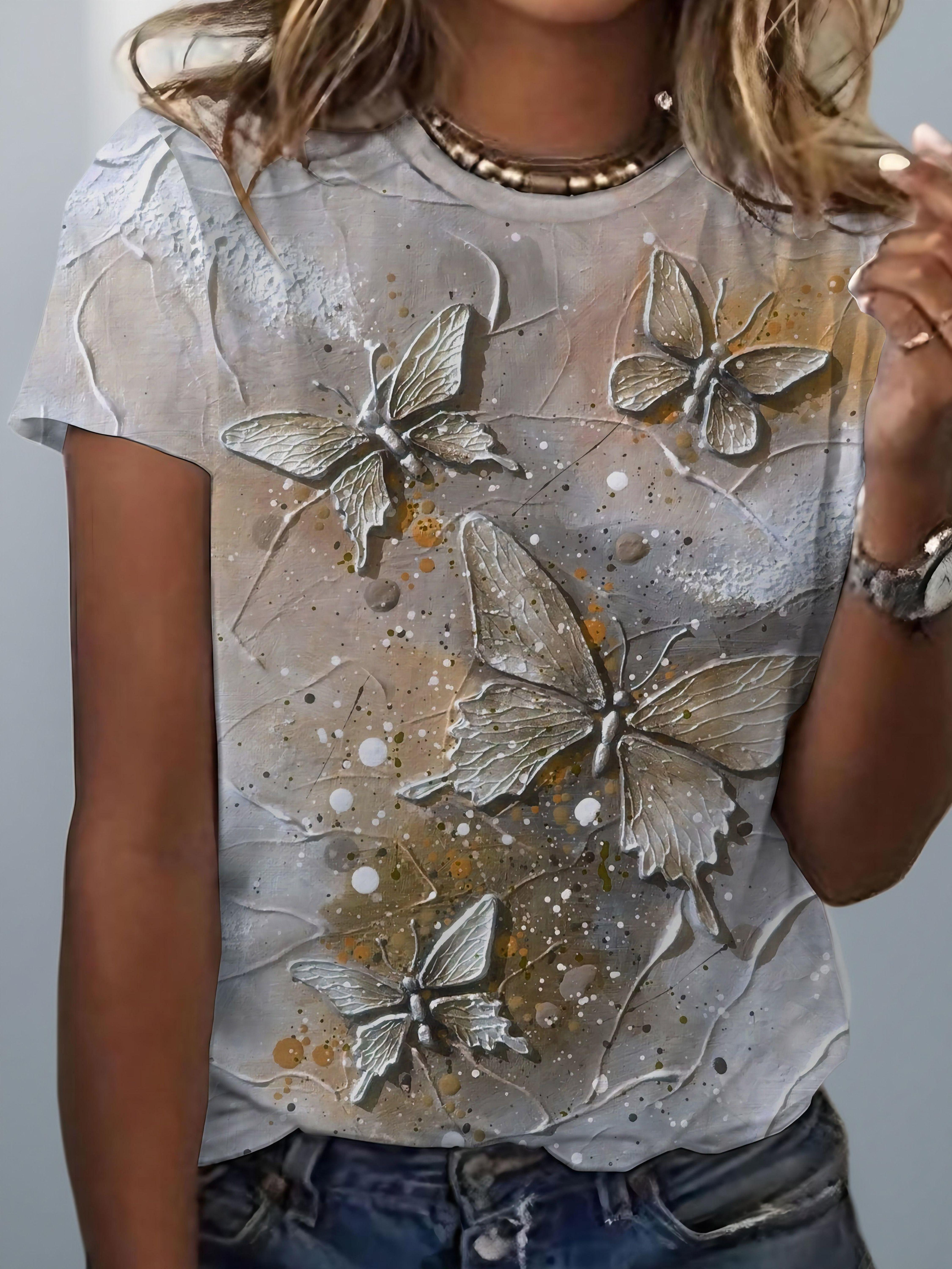 3D Fashion Butterfly Pattern T-Shirt. Casual Short Sleeve Top for Spring ; Summer. Women S Clothing S дубильная кора
3D Fashion Butterfly Pattern T-Shirt. Casual Short Sleeve Top for Spring ; Summer. Women S Clothing S дубильная кора