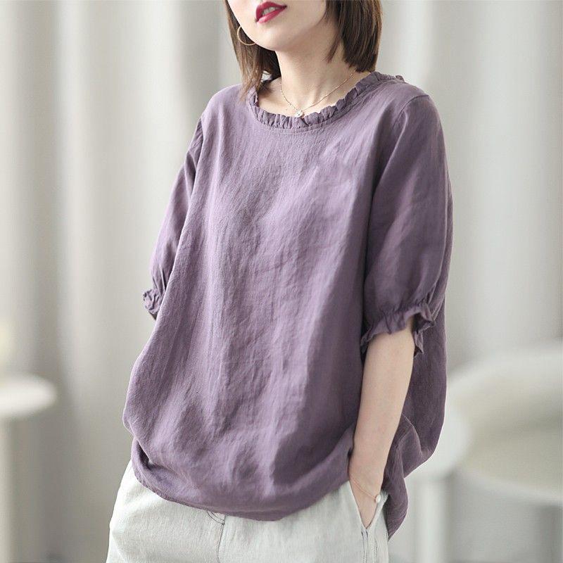 Retro Linen Women T-Shirt Casual Loose O-Neck Ruffles Long Sleeve Tees Spring Autumn Basic Tops Shirts Mujer Camisetas 3XL фіолетовий
Retro Linen Women T-Shirt Casual Loose O-Neck Ruffles Long Sleeve Tees Spring Autumn Basic Tops Shirts Mujer Camisetas 3XL фіолетовий