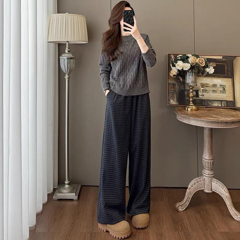 Korean Style Plaid & Knit Two-Piece Set: Relaxed Casual Sweater & Wide-Leg Pants for Autumn/Winter M
Korean Style Plaid & Knit Two-Piece Set: Relaxed Casual Sweater & Wide-Leg Pants for Autumn/Winter M
