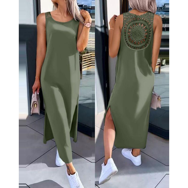 Sleeveless round-Neck Dress Slim fit Solid Back Lace Sleeveless round Neck Dress Women Army Green L
Sleeveless round-Neck Dress Slim fit Solid Back Lace Sleeveless round Neck Dress Women Army Green L