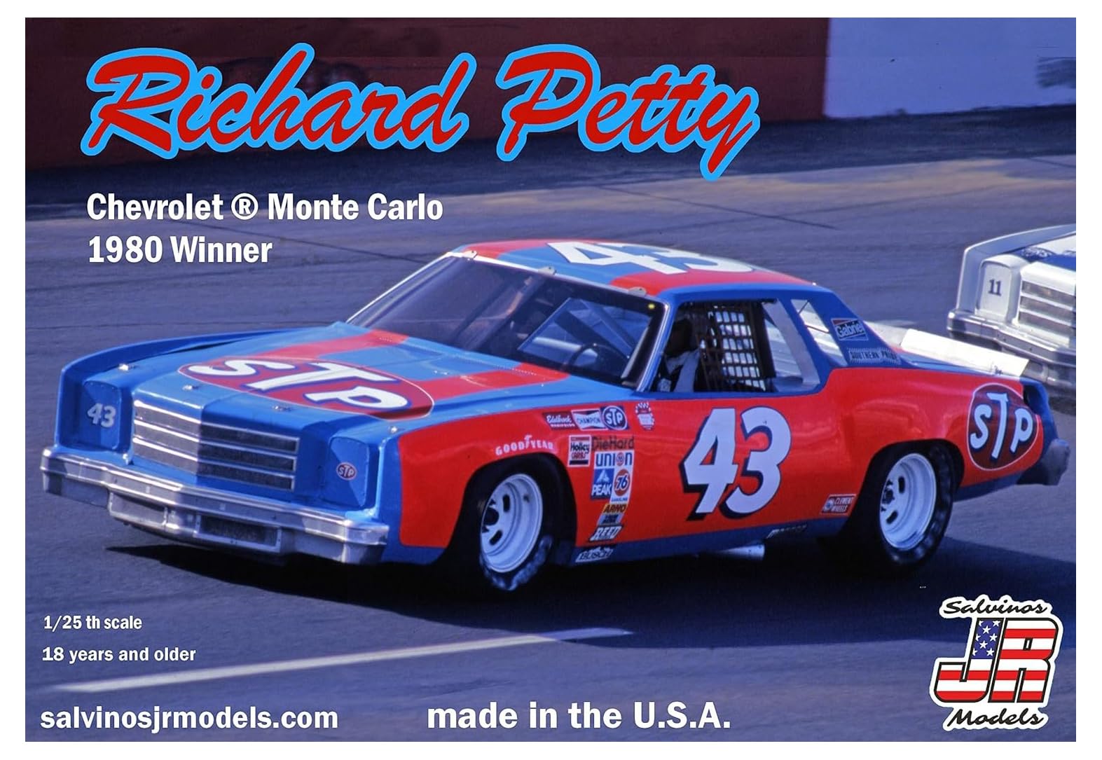 Модель Salvinos NASCAR 1980 Победитель Автомобиль Chevrolet Monte Carlo Richard Petty Пластиковая модель SJMRPMC1980N JR 1/25 #43
Модель Salvinos NASCAR 1980 Победитель Автомобиль Chevrolet Monte Carlo Richard Petty Пластиковая модель SJMRPMC1980N JR 1/25 #43