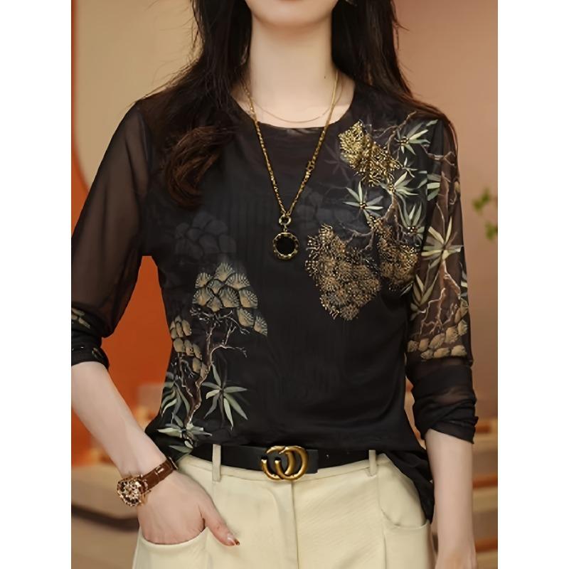 Women s Tropical Floral Print Crew Neck Long Sleeve T-Shirt - Semi-Sheer Stretchy Top with Cut-Out Details, for Spring Fall Casual Wear 3xl
Women s Tropical Floral Print Crew Neck Long Sleeve T-Shirt - Semi-Sheer Stretchy Top with Cut-Out Details, for Spring Fall Casual Wear 3xl