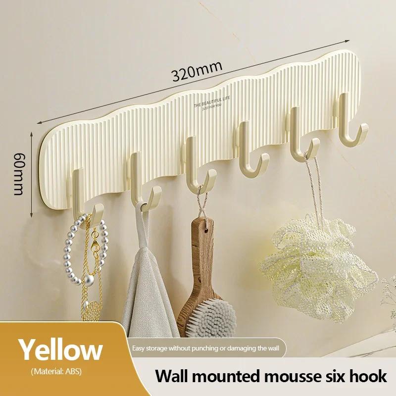 Настенная вешалка для пальто с крючками - черная вешалка для пальто с 6 крючками Настенные крючки для подвешивания шляпы, сумки для ключей, полотенец Настенная вешалка для пальто светло-желтого