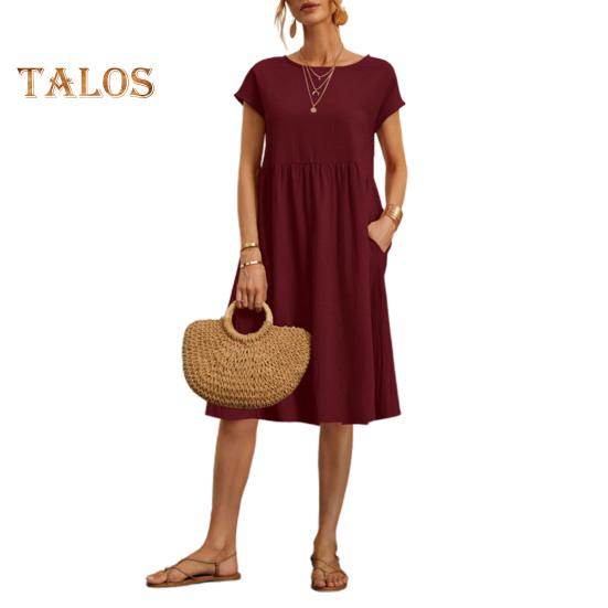 Летнее женское платье с круглым вырезом А-силуэта, плиссированные с короткими рукавами, чистый цвет, длиной до колена, свободный подол, боковые карманы, повседневное повседневное пляжное мини-платье для отпуска 2XL вино красного
Летнее женское платье с круглым вырезом А-силуэта, плиссированные с короткими рукавами, чистый цвет, длиной до колена, свободный подол, боковые карманы, повседневное повседневное пляжное мини-платье для отпуска 2XL вино красного