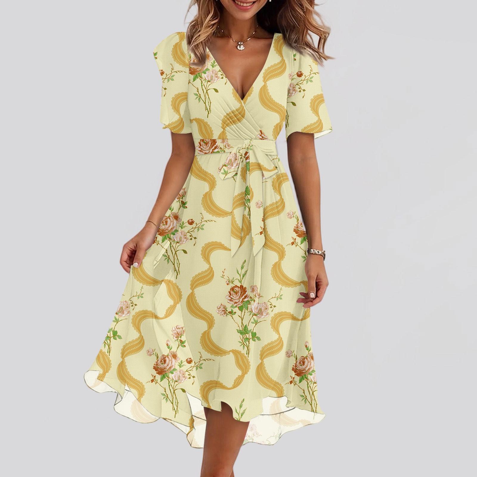 Женские модные повседневные платья с V-образным вырезом, короткими рукавами и оборками, винтажным принтом XL жёлтый
Женские модные повседневные платья с V-образным вырезом, короткими рукавами и оборками, винтажным принтом XL жёлтый