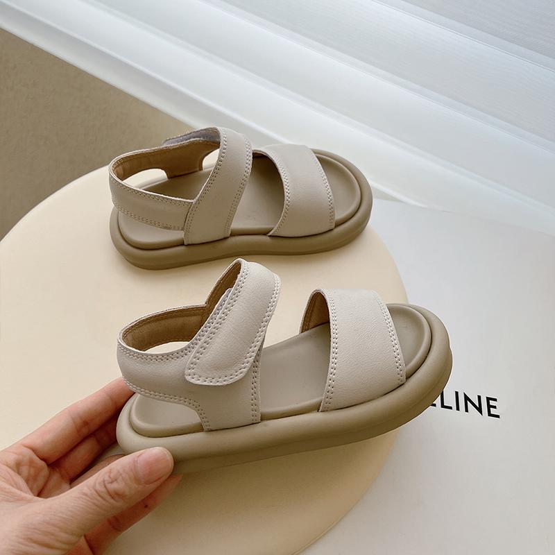 Детские летние модные однотонные сандалии на крючках для мальчиков и девочек, детская мягкая дышащая обувь, детские летние пляжные сандалии 23 бежевый