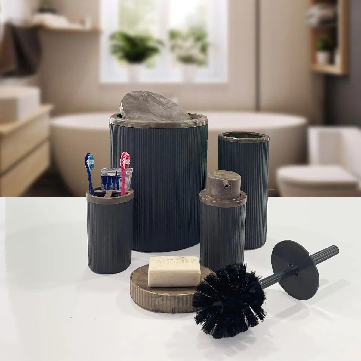 5 Pcs Round Bathroom Accessory Set Black Patterned Striped Bathroom Organizer and Storage Set Trash Can Toothbrush Holder Soap Dispenser
5 Pcs Round Bathroom Accessory Set Black Patterned Striped Bathroom Organizer and Storage Set Trash Can Toothbrush Holder Soap Dispenser