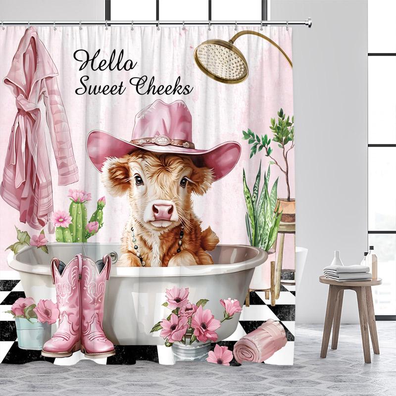 Bathing Highland Cattle Shower Curtains Funny Farm Animal Cactus Plant Pink Bath Curtain Set Polyester Bathroom Decor with Hooks 90x180cm-35x70in
Bathing Highland Cattle Shower Curtains Funny Farm Animal Cactus Plant Pink Bath Curtain Set Polyester Bathroom Decor with Hooks 90x180cm-35x70in
