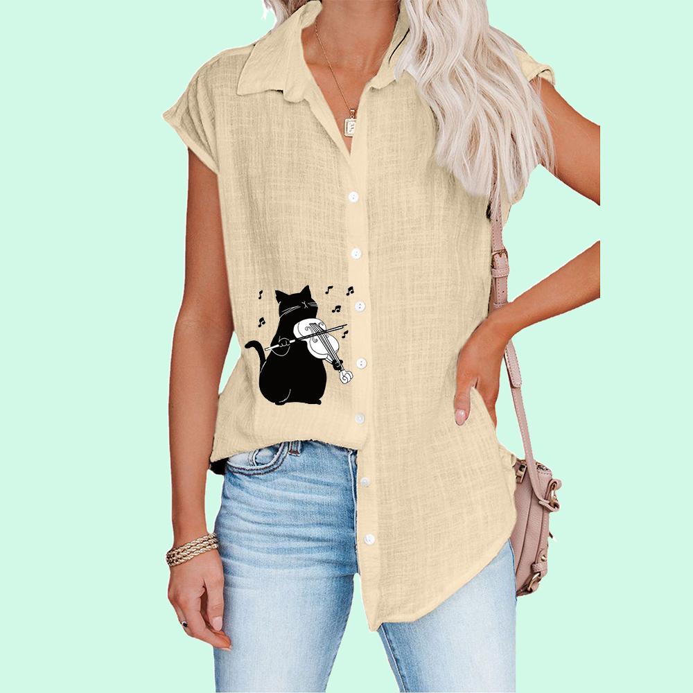 Women Lapel Collar Cat Print T-shirt Fashion Short Sleeve Blouses Spring&Summer Casual Plus Size Thin Cardigan Shirt
Women Lapel Collar Cat Print T-shirt Fashion Short Sleeve Blouses Spring&Summer Casual Plus Size Thin Cardigan Shirt