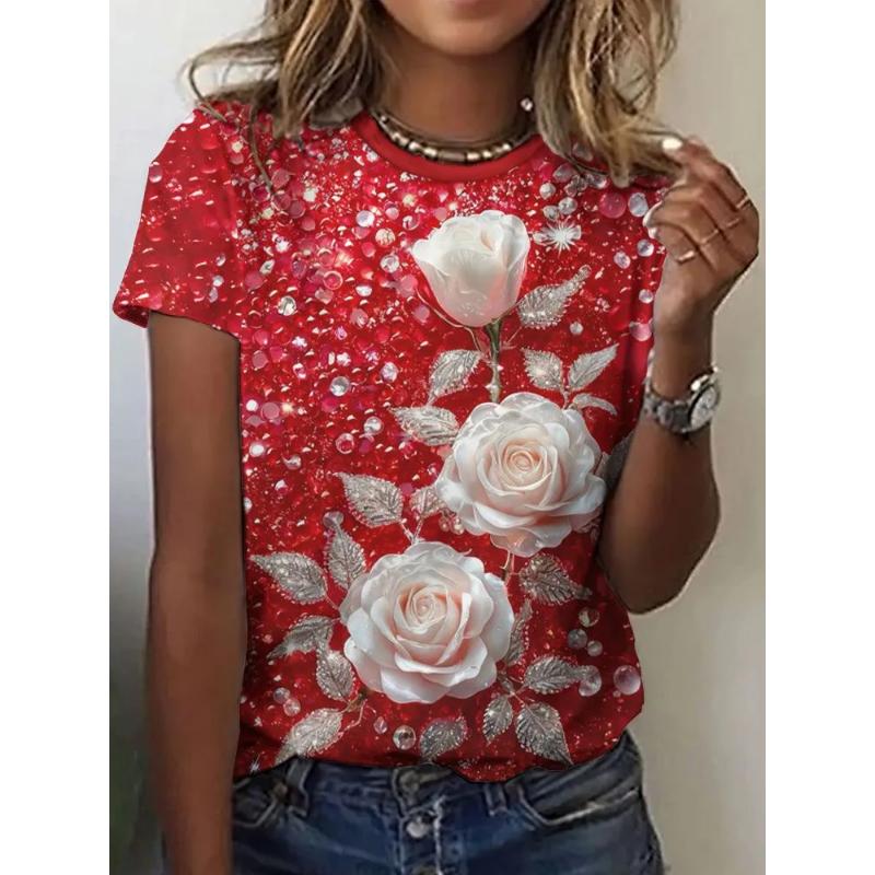 Fashion Women s Crew Neck T-Shirt Short Sleeve 3D Flower Color Printing Flower Short Sleeve XS
Fashion Women s Crew Neck T-Shirt Short Sleeve 3D Flower Color Printing Flower Short Sleeve XS