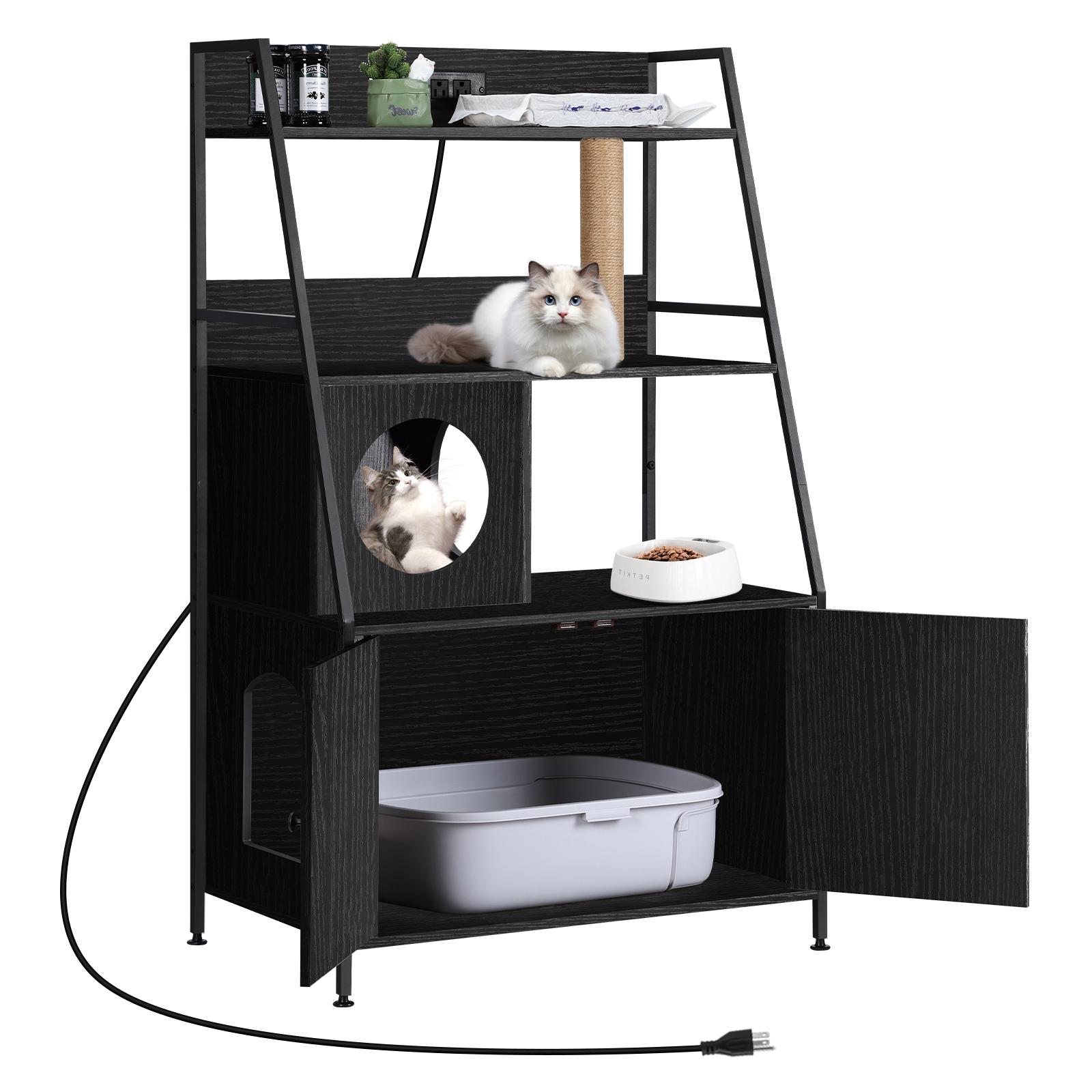 Cat Litter Box Enclosure with 2 Storage Shelves Enclosure Furniture with Charging Station,Cat Washroom with Cat Tree Tower - чёрный
Cat Litter Box Enclosure with 2 Storage Shelves Enclosure Furniture with Charging Station,Cat Washroom with Cat Tree Tower - чёрный