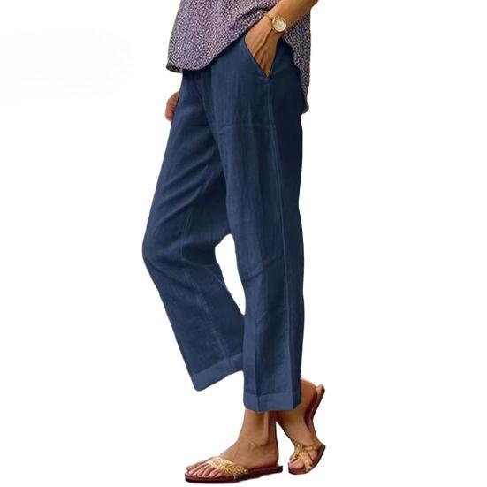 Womens Cotton Linen Trousers Elastic Waist Wide-Leg Cropped Pants with Pockets S
Womens Cotton Linen Trousers Elastic Waist Wide-Leg Cropped Pants with Pockets S