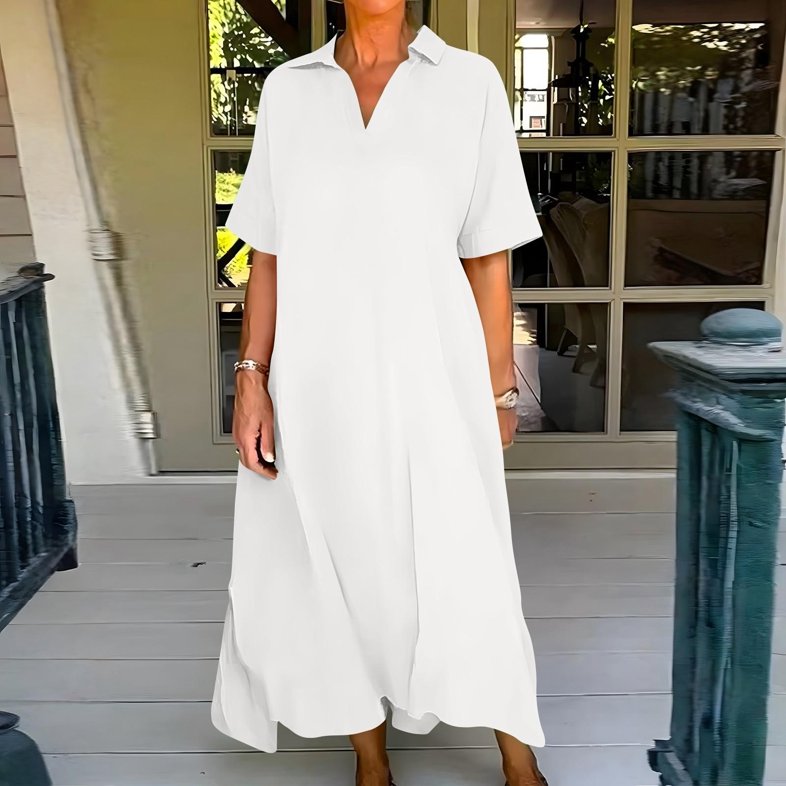 Женское модное однотонное повседневное свободное платье с короткими рукавами, лацканами и широким подолом XL белый
Женское модное однотонное повседневное свободное платье с короткими рукавами, лацканами и широким подолом XL белый