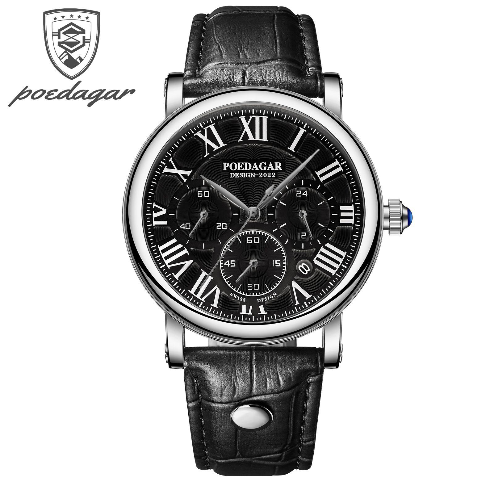 POEDAGAR Men Watch Fashion Chronograph Leather Quartz Watches Waterproof Luminous Sport Sport Wristwatch Six Needle Watch чёрный/серебряный
POEDAGAR Men Watch Fashion Chronograph Leather Quartz Watches Waterproof Luminous Sport Sport Wristwatch Six Needle Watch чёрный/серебряный