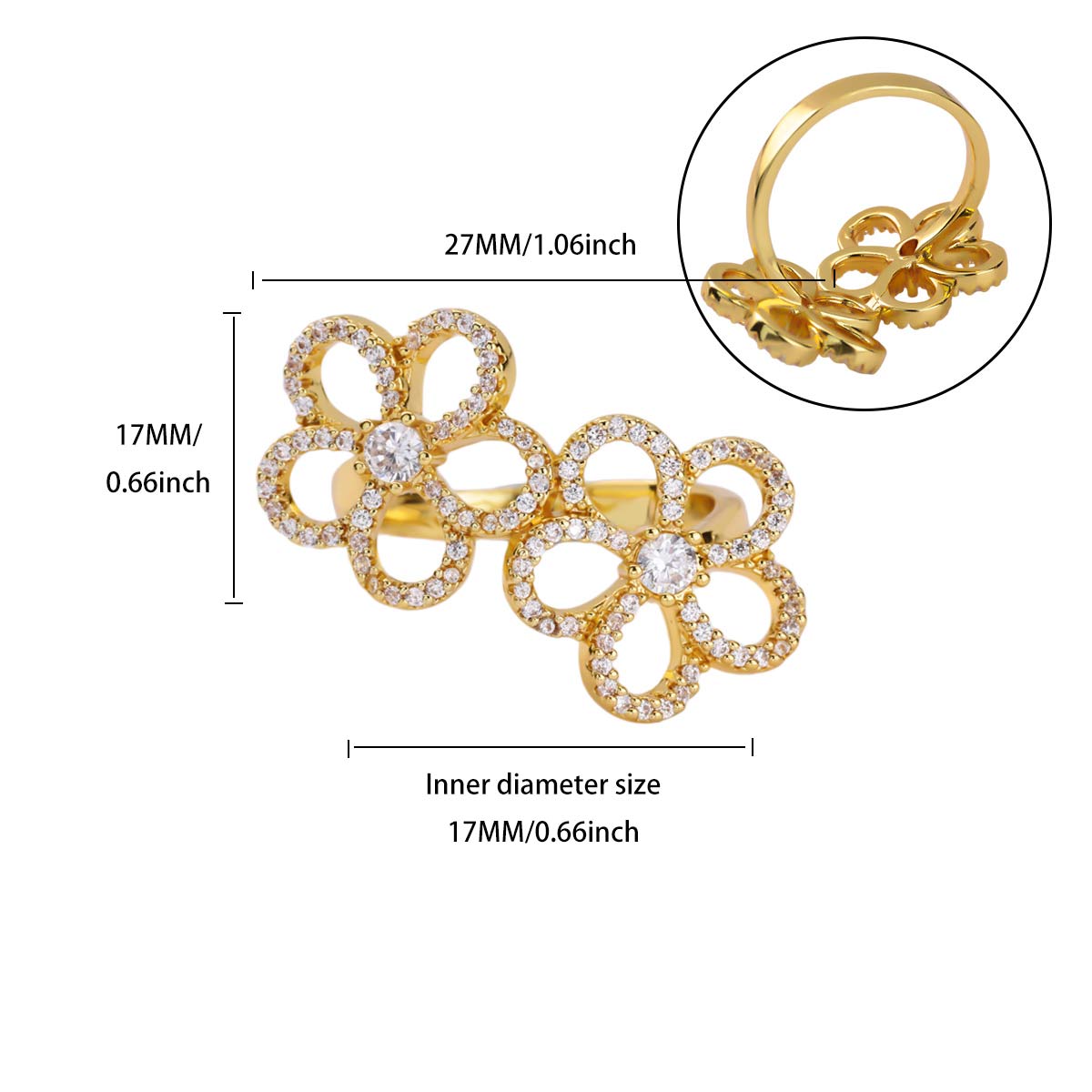Luxury Two Big Flowers CZ Stainless Steel Ring 18K Gold-plated Anti Rust Rings for Women Wedding Prom Jewelry Anniversary Gifts
Luxury Two Big Flowers CZ Stainless Steel Ring 18K Gold-plated Anti Rust Rings for Women Wedding Prom Jewelry Anniversary Gifts