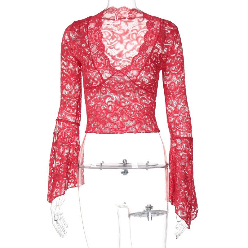 women s Sexy Deep V Neck Floral Lace Flare Long Sleeve Cropped Slim Fit Y2K Top L червоний
women s Sexy Deep V Neck Floral Lace Flare Long Sleeve Cropped Slim Fit Y2K Top L червоний