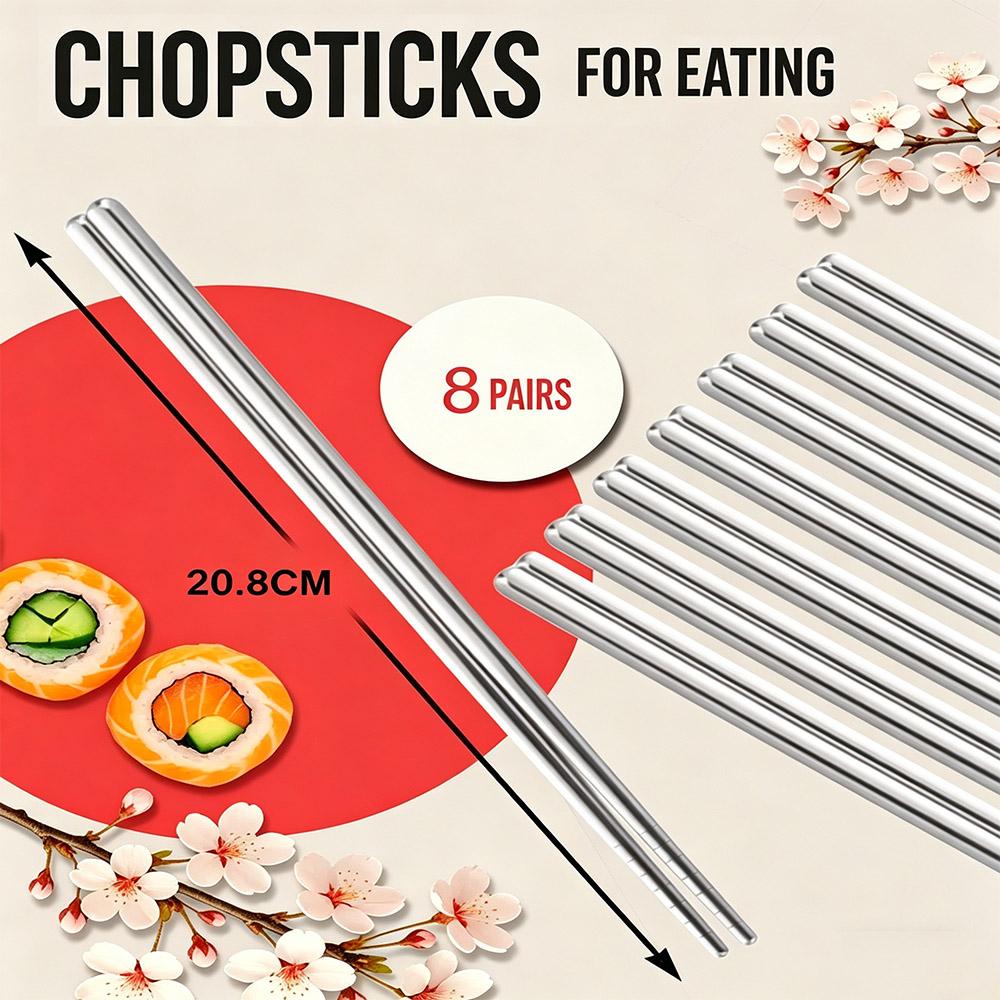 8Pairs Stainless Steel Chopsticks Household Round Metal Chop Sticks Japanese Sushi Food Stick Kitchen Cutlery Set серебряный
8Pairs Stainless Steel Chopsticks Household Round Metal Chop Sticks Japanese Sushi Food Stick Kitchen Cutlery Set серебряный