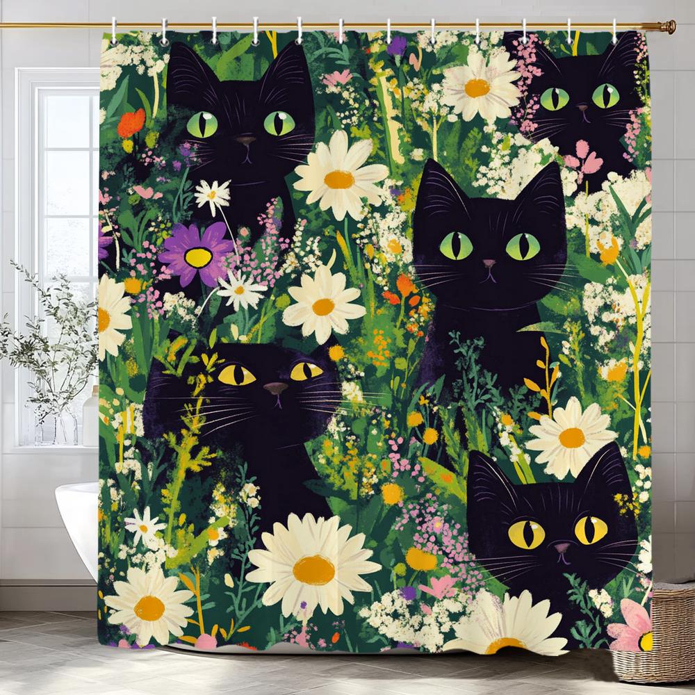 Flowers And Plants Cute Black Cats Shower Curtain, Bathroom Decorative Shower Curtain, Waterproof Shower Curtain With Hooks W60H190(CM)-1 Pcs
Flowers And Plants Cute Black Cats Shower Curtain, Bathroom Decorative Shower Curtain, Waterproof Shower Curtain With Hooks W60H190(CM)-1 Pcs