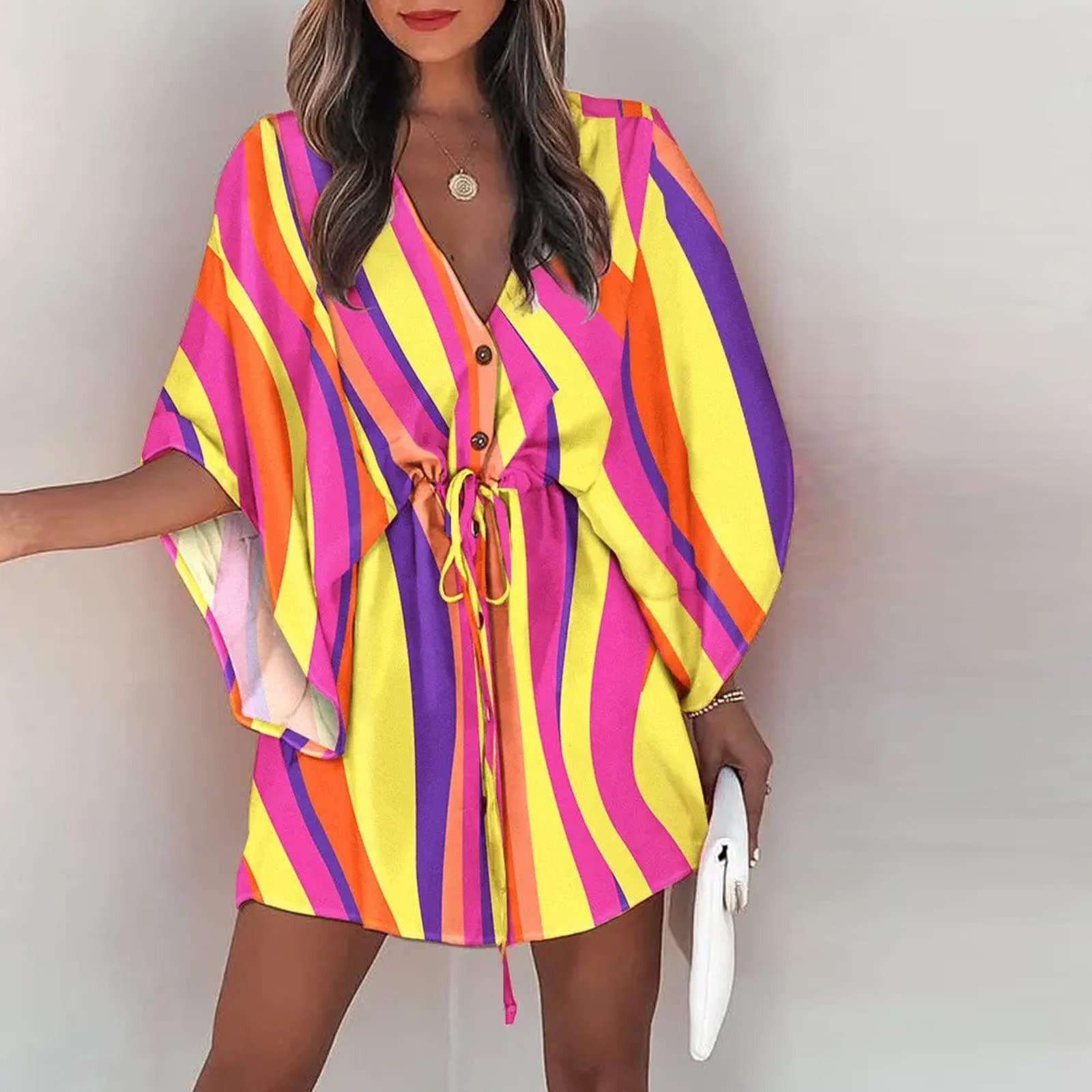 Women s Summer 3/4 Sleeve V Neck Holiday Dress Boho Print Drawstring Sun Beach Dress M помаранчевий
Women s Summer 3/4 Sleeve V Neck Holiday Dress Boho Print Drawstring Sun Beach Dress M помаранчевий