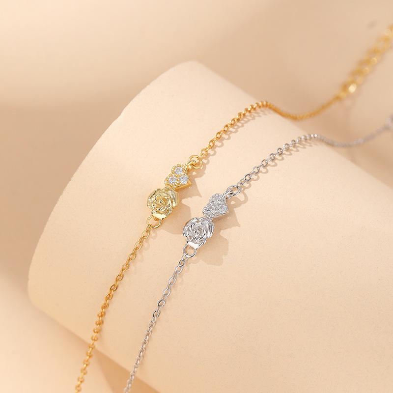 925 Sterling Silver Rose Bracelet with Inlaid Heart-Shaped Diamond Design for Women 925 Silver
925 Sterling Silver Rose Bracelet with Inlaid Heart-Shaped Diamond Design for Women 925 Silver