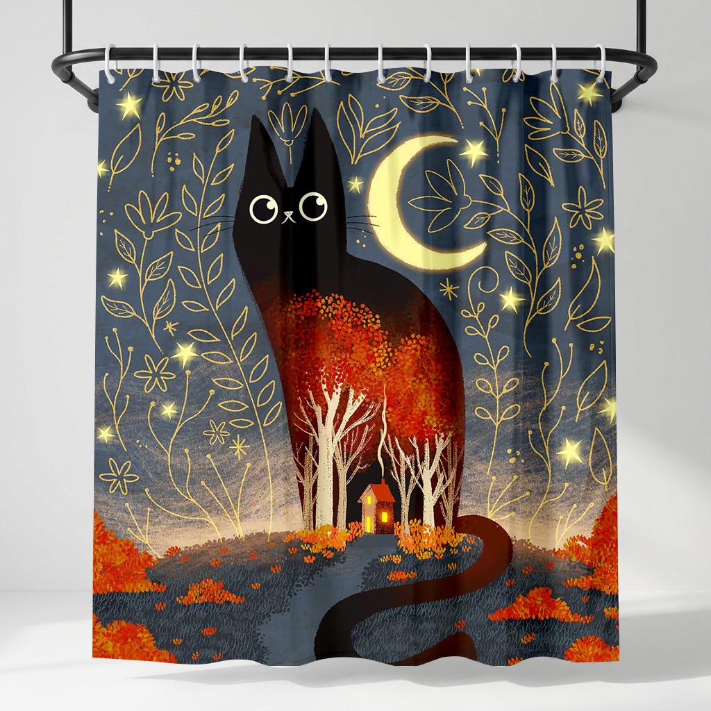 Whimsical Black Cat Moon Shower Curtain, Fantasy Forest & Night Sky Illustration, Aesthetic Autumn Stars Bathroom Decor W60H190(CM)-1 Pcs
Whimsical Black Cat Moon Shower Curtain, Fantasy Forest & Night Sky Illustration, Aesthetic Autumn Stars Bathroom Decor W60H190(CM)-1 Pcs