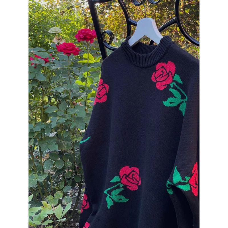 European and American All-Matching Loose round Neck Pullover Rose Flower Knitting Sweater round Neck Knit Sweater Black S
European and American All-Matching Loose round Neck Pullover Rose Flower Knitting Sweater round Neck Knit Sweater Black S
