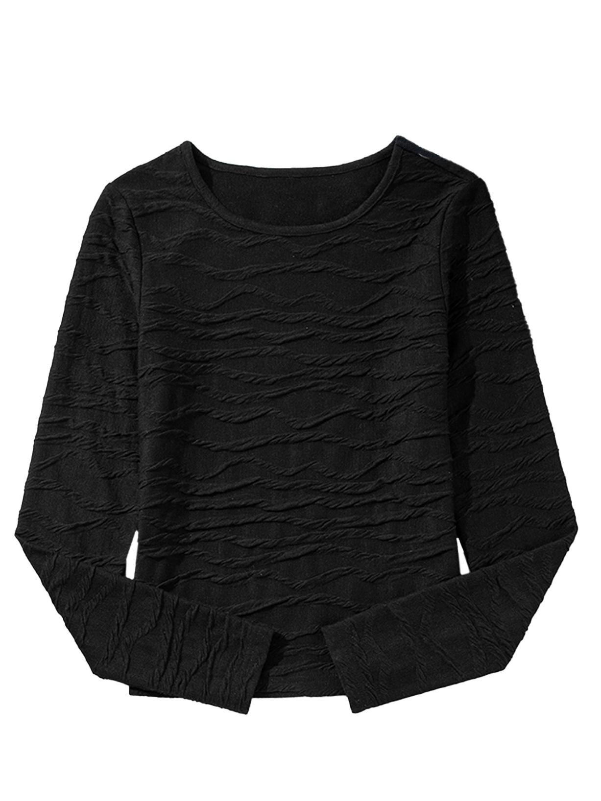 Shiying Однотонная трикотажная футболка с круглым вырезом и длинными рукавами - Осень/Зима Европейский и американский стиль для женщин S чёрный
