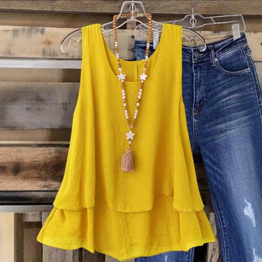 2025 Women s Summer New Solid Color Casual Sleeveless U-Neck Fake Two Layers T-Shirt XL жёлтый
2025 Women s Summer New Solid Color Casual Sleeveless U-Neck Fake Two Layers T-Shirt XL жёлтый