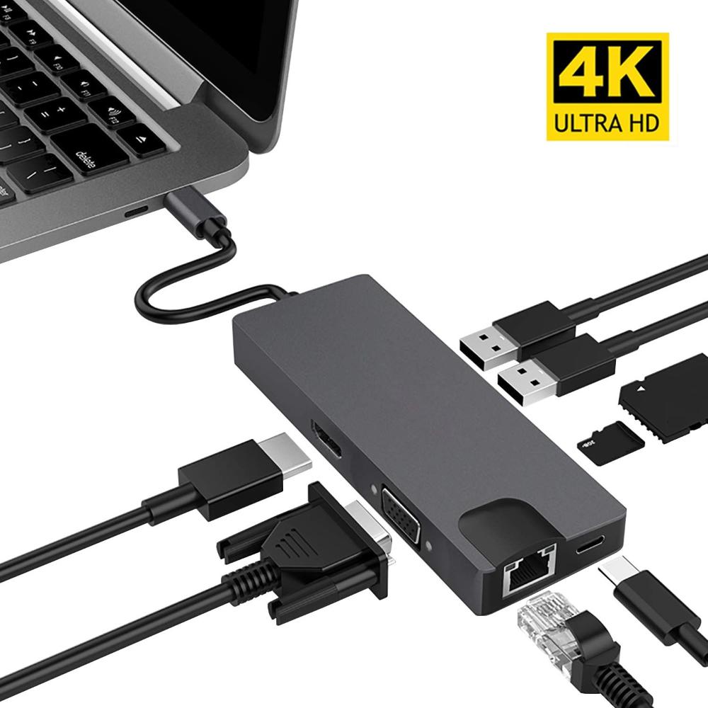 Док-станция для зарядки USB 3.0 PD 8-в-1 Gigabit Ethernet USB-концентратор типа C 4K HDMI
Док-станция для зарядки USB 3.0 PD 8-в-1 Gigabit Ethernet USB-концентратор типа C 4K HDMI