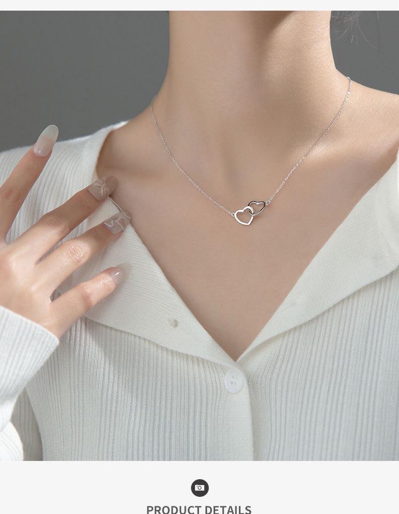 Ожерелье-подвеска из серебра 925 пробы с переплетенными сердцами - Женская минималистичная цепочка для ключиц, Идеальный подарок на день рождения для инфлюенсера и лучшей подруги серебряный