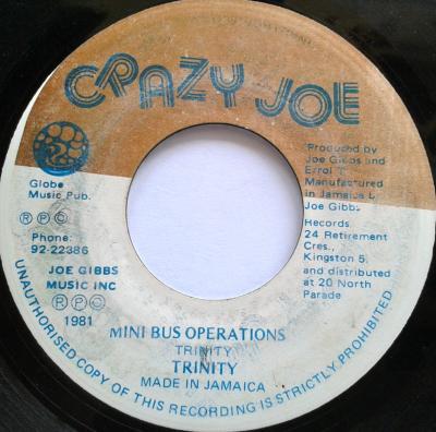 7inch Record TRINITY Mini Bus Operation NONE Crazy Joe 1981 Jamaica Reggae Ska Dub Used
7inch Record TRINITY Mini Bus Operation NONE Crazy Joe 1981 Jamaica Reggae Ska Dub Used