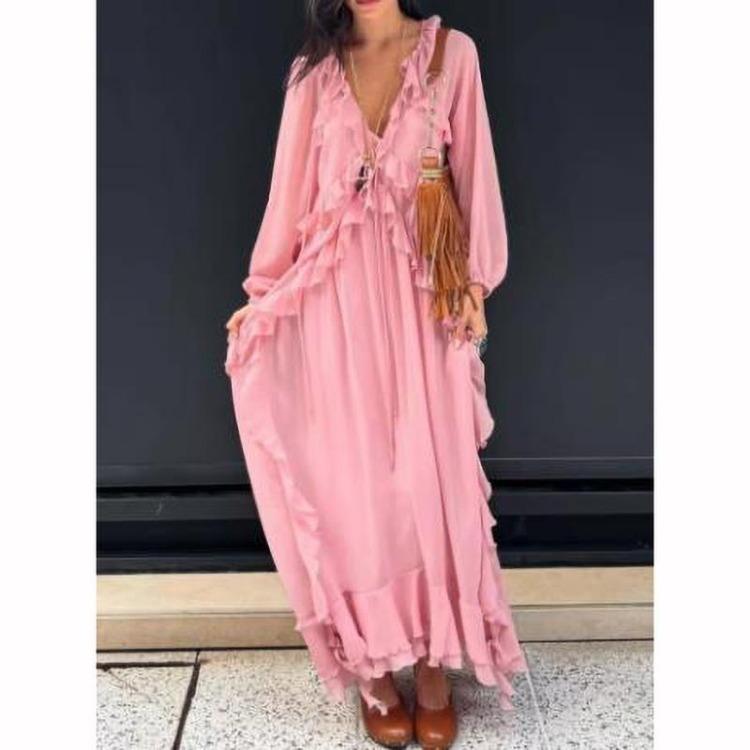 Elegant Womens Pink Maxi Dress Long Ruffles Layered Tiered Loose V Neck Lantern Sleeve Chic Lady Robes Dresses XS розовый
Elegant Womens Pink Maxi Dress Long Ruffles Layered Tiered Loose V Neck Lantern Sleeve Chic Lady Robes Dresses XS розовый