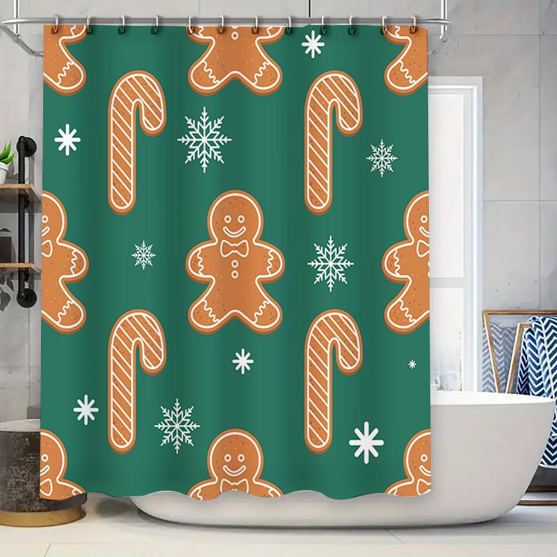 Christmas Shower Curtain Gingerbread Men Cane Candy Holiday Decor Green Fabric Shower Panels Set 3D Printed Waterproof Home Bath W60H190(CM)-1 Pcs
Christmas Shower Curtain Gingerbread Men Cane Candy Holiday Decor Green Fabric Shower Panels Set 3D Printed Waterproof Home Bath W60H190(CM)-1 Pcs