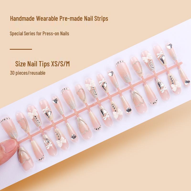 Elegant Handmade Rhinestone Glitter Press-On Nails with Bowknot and Heart Design Glue Edition
Elegant Handmade Rhinestone Glitter Press-On Nails with Bowknot and Heart Design Glue Edition