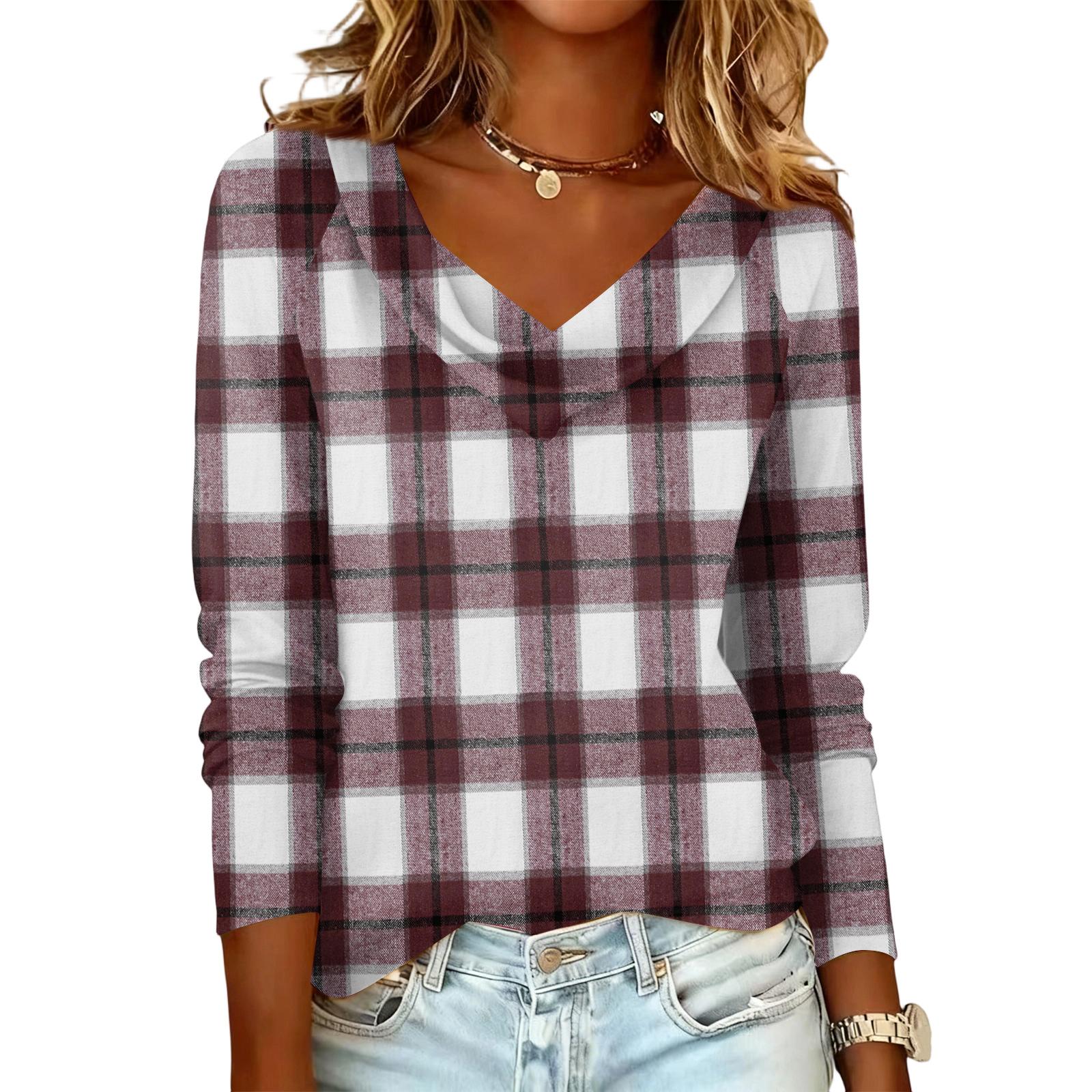 Ladies plaid printed casual and fashionable long sleeved pullover top XL винний
Ladies plaid printed casual and fashionable long sleeved pullover top XL винний