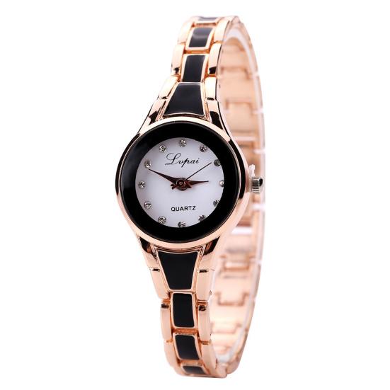 Круглые кварцевые наручные часы для женщин из нержавеющей стали с оригинальным браслетом золотой/чёрный