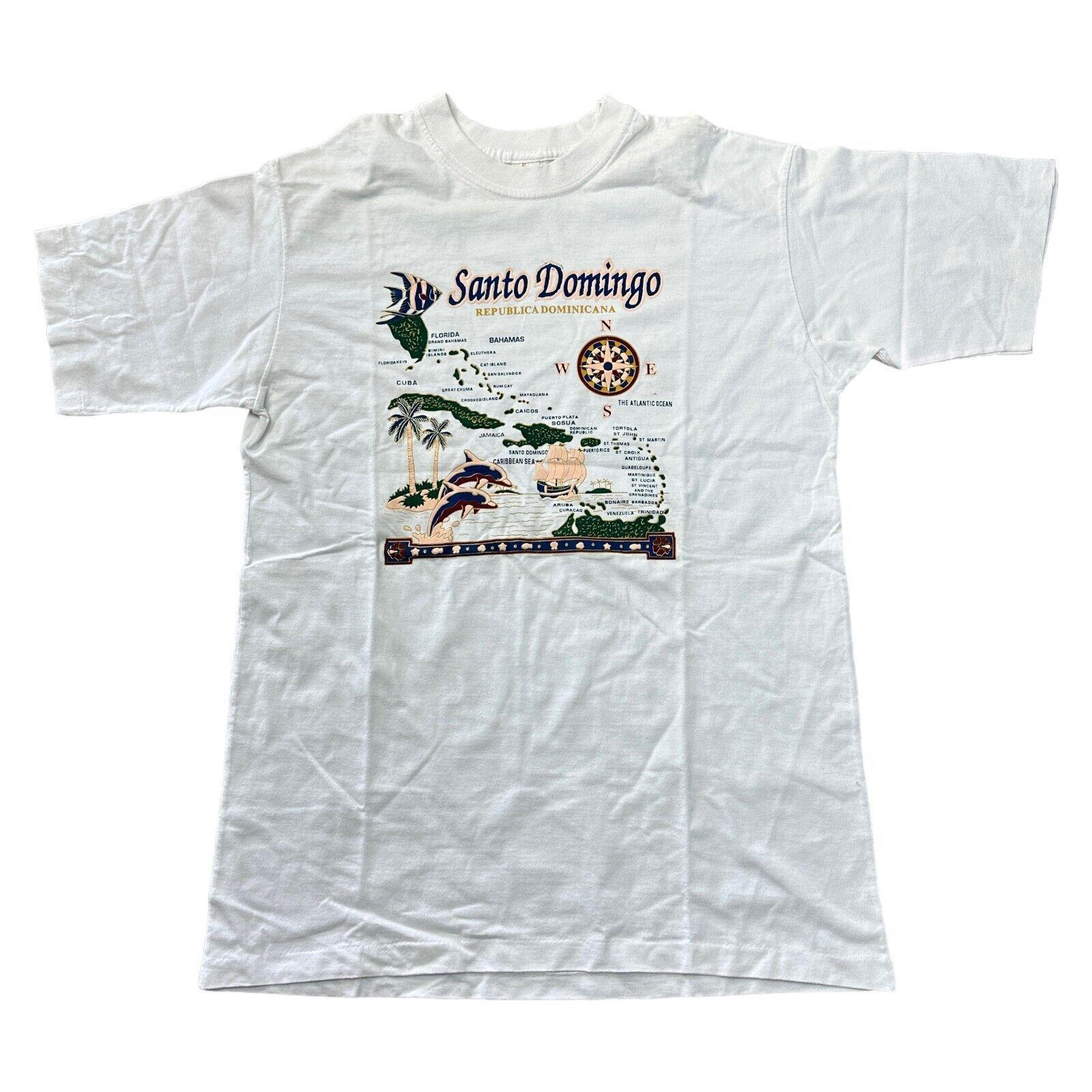 Vintage Single Stitch T-Shirt Mens Womens Tees Top Santo Domingo Graphic Print White Mens L
Vintage Single Stitch T-Shirt Mens Womens Tees Top Santo Domingo Graphic Print White Mens L