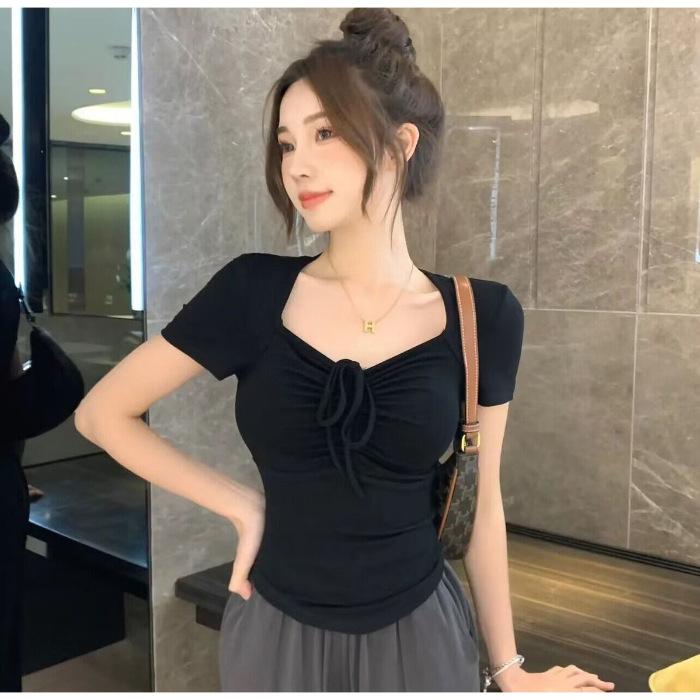 Pure Desire Style Design Sense Square Neck Drawstring Short Sleeve T-Shirt Women s Summer New Slim and Skinny Spice Girl Navel Shoulder Top S чёрный
Pure Desire Style Design Sense Square Neck Drawstring Short Sleeve T-Shirt Women s Summer New Slim and Skinny Spice Girl Navel Shoulder Top S чёрный