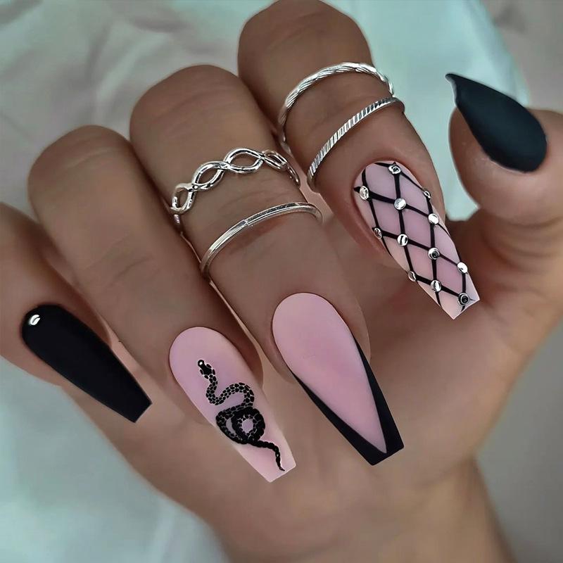 Temu Hot Selling Long Snake Plaid Colored Wearable Nails - 24-Piece Set of European & American Style Fake Nail Tips Glue Type
Temu Hot Selling Long Snake Plaid Colored Wearable Nails - 24-Piece Set of European & American Style Fake Nail Tips Glue Type