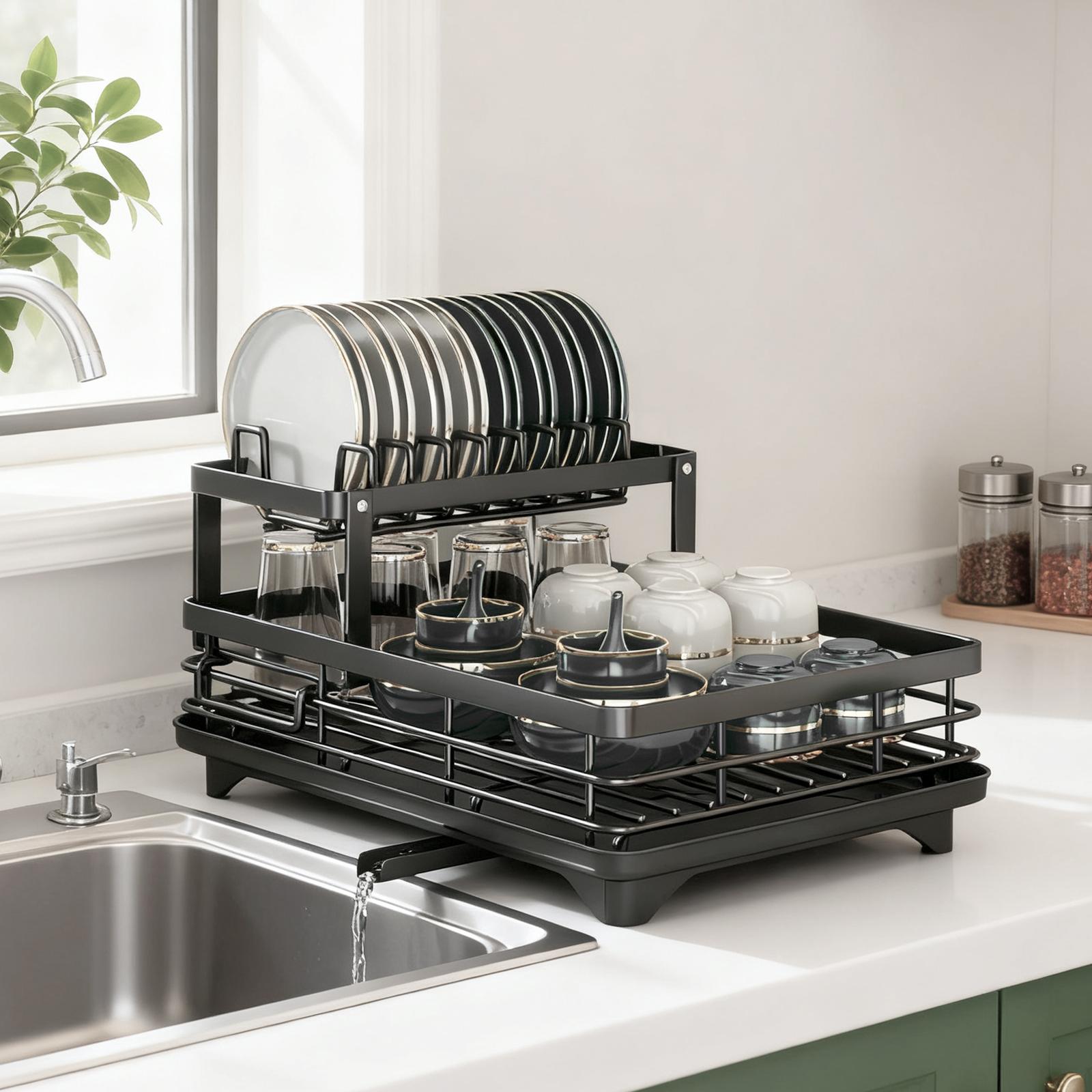 2-layer dish drain rack is suitable for kitchen countertop metal dish drain rack with knife cup tableware rack with drain, glass 2-tier
2-layer dish drain rack is suitable for kitchen countertop metal dish drain rack with knife cup tableware rack with drain, glass 2-tier