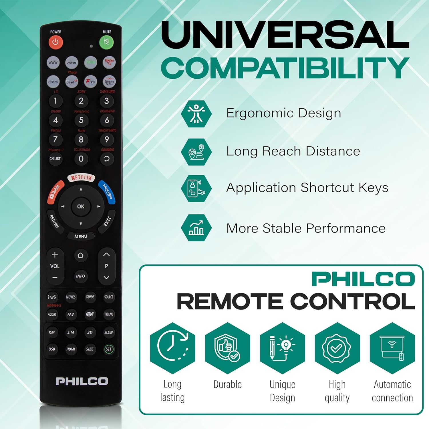 PHILCO Universal TV Remote Control, Compatible with Samsung, LG, Sony, Hisense, Roku, Sharp & More Smart TVs, Simple Setup & Wide Compatibility,
PHILCO Universal TV Remote Control, Compatible with Samsung, LG, Sony, Hisense, Roku, Sharp & More Smart TVs, Simple Setup & Wide Compatibility,