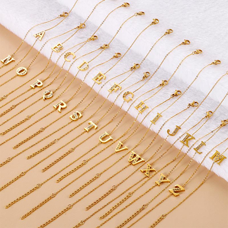 Gold-Plated Diamond Initial Bracelet - Ladies European & American Simple Design in Titanium Steel
Gold-Plated Diamond Initial Bracelet - Ladies European & American Simple Design in Titanium Steel
