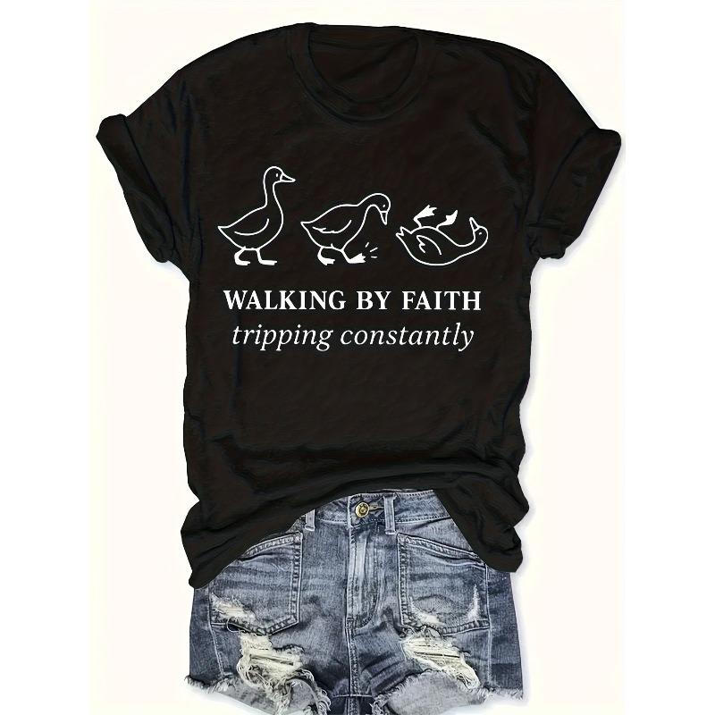 Women S Graphic Tee Featuring The Phrase Walking by Faith Tripping Constantly with a Duck Print, Perfect for Religious Events, Casual Outin S чёрный
Women S Graphic Tee Featuring The Phrase Walking by Faith Tripping Constantly with a Duck Print, Perfect for Religious Events, Casual Outin S чёрный