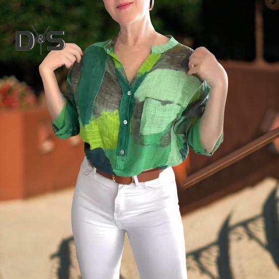 Женская рубашка с воротником-стойкой, длинными рукавами и пуговицами, пуловер с половиной планок, топы с накладными карманами, свободная рубашка с принтом тай-дай 2XL жёлтый 
Женская рубашка с воротником-стойкой, длинными рукавами и пуговицами, пуловер с половиной планок, топы с накладными карманами, свободная рубашка с принтом тай-дай 2XL жёлтый