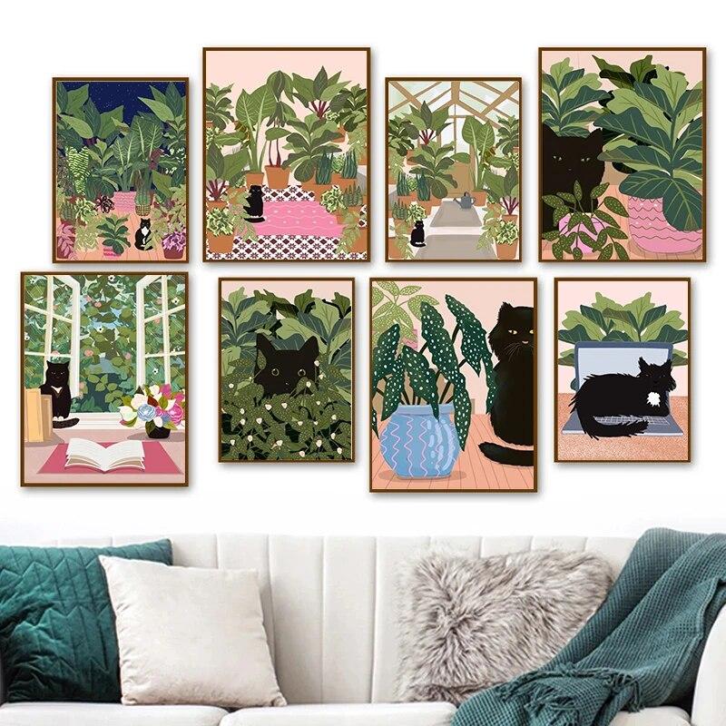 Cute Animal Nordic Mural Modern Living Room Home Art Black Cat Tropical Plants Poster Canvas Painting
Cute Animal Nordic Mural Modern Living Room Home Art Black Cat Tropical Plants Poster Canvas Painting