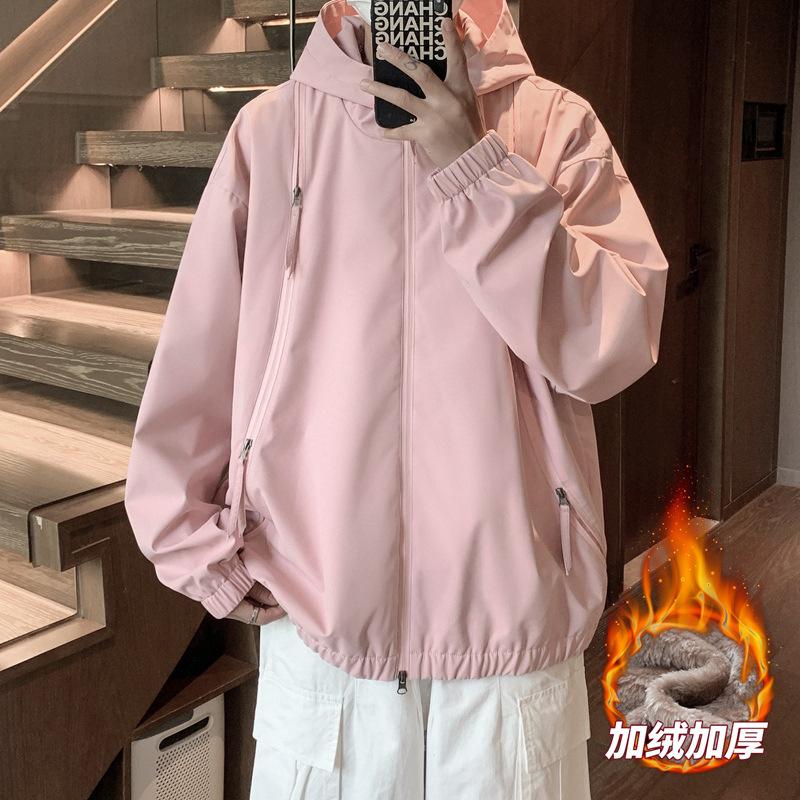 2025 Осень/Зима Новая Ветрозащитная Куртка Мужская Обычная Модный Тренд Мужское Тепло 3XL розовый