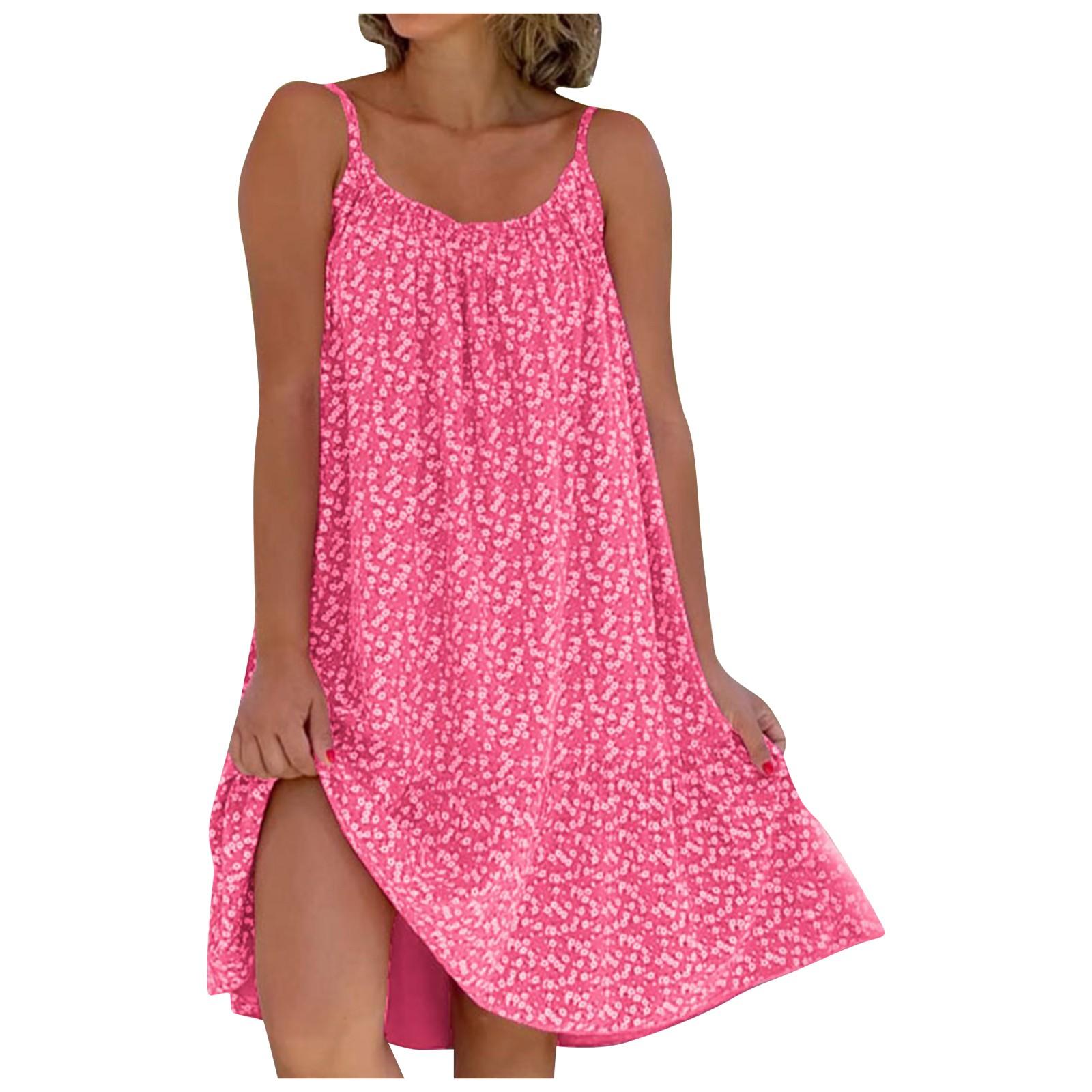 Женская мода повседневное однотонное платье на бретельках с круглым вырезом и принтом в горошек XXXXXL розовый