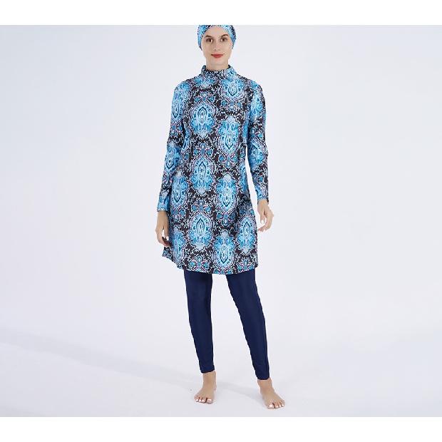 Новый мусульманский женский купальник из двух частей с полной защитой буркини, топ и брюки, модный купальник с принтом, женский купальник с длинным рукавом полной защиты, большого размера 3XL синий
Новый мусульманский женский купальник из двух частей с полной защитой буркини, топ и брюки, модный купальник с принтом, женский купальник с длинным рукавом полной защиты, большого размера 3XL синий